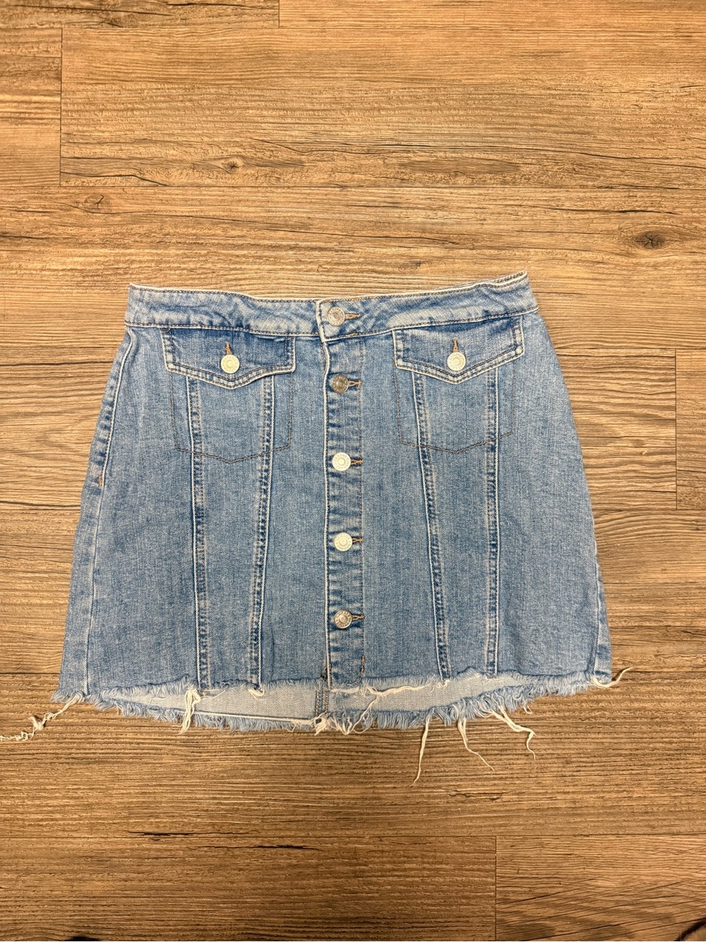 Garage Light Blue Denim Button-Front Mini Skirt